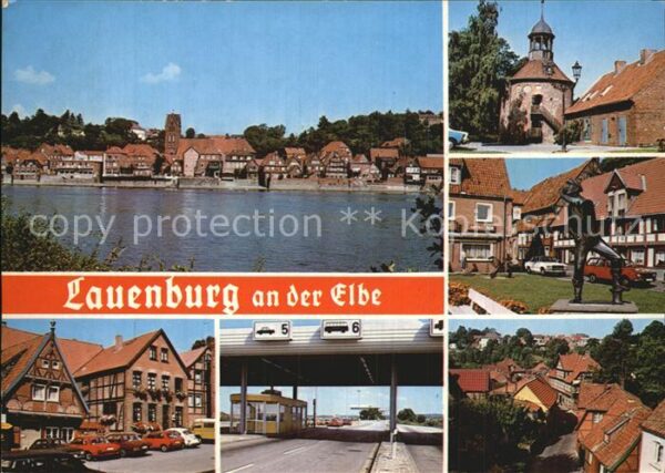 Lauenburg Elbe Panorama Schlossturm Statue Zoll Teilan