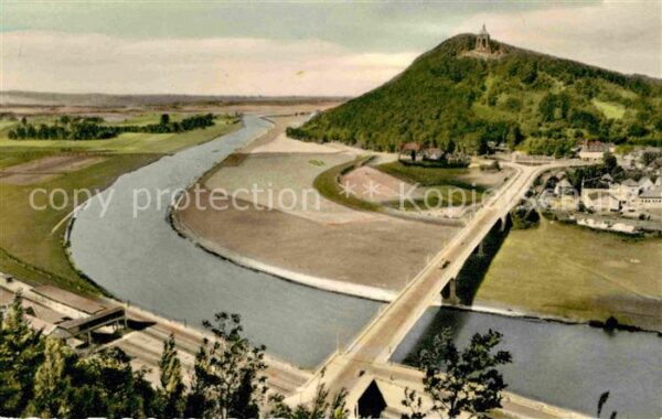 Porta Westfalica Weserbogen mit Weserbrücke und Kaiser W