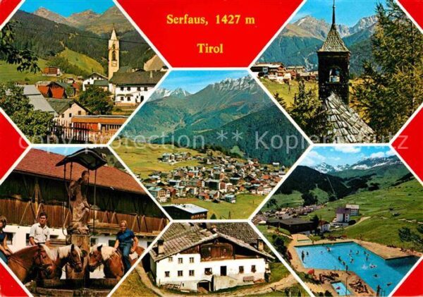 Serfaus Tirol Teilansicht Panorama Glockenturm Reiter