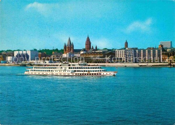 Mainz Rhein Fahrgastschiff Rheinufer Rathaus Dom Rh