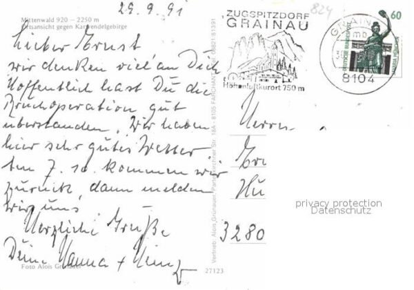 Mittenwald Bayern Ortsansicht gegen Karwendelgebirge – Bild 2
