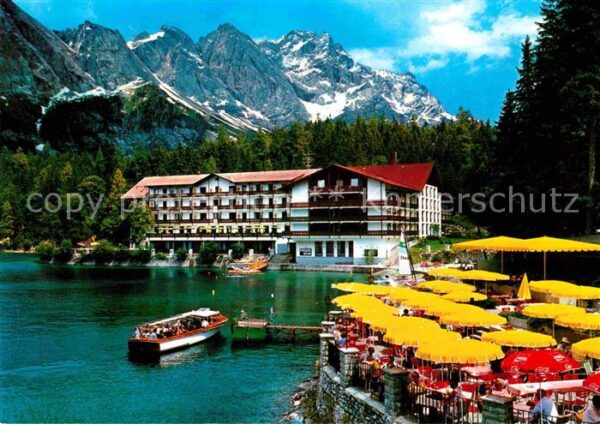 Eibsee Hotel Eibseepavillon Terrasse Bootsanle