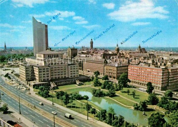 Leipzig Stadtblick mit Oper und Hochhaus Karl M