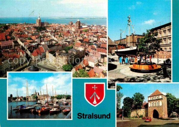 Stralsund Mecklenburg Vorpommern Blick von St Marien Kutter Meeresmuseum