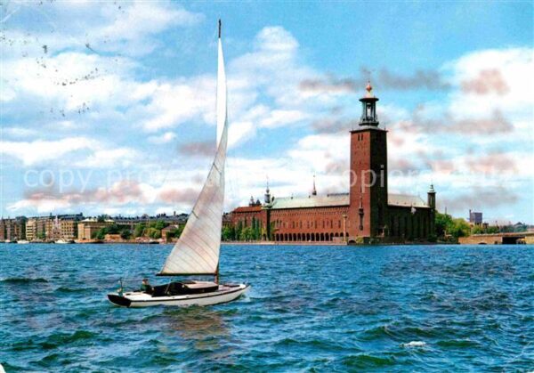 Stockholm Stadshuset Riddarfjärden Segelboot