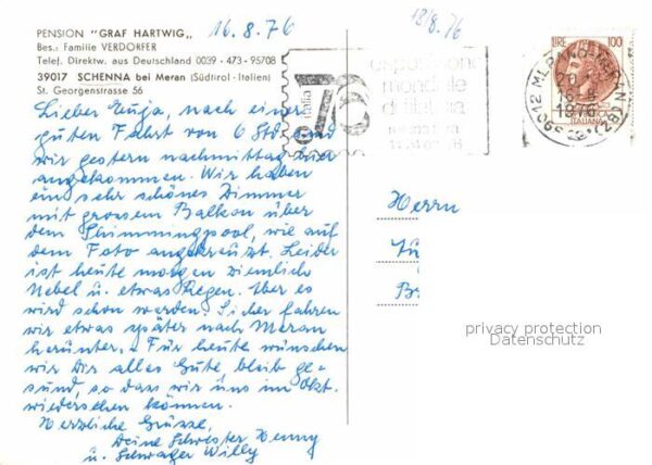 Schenna Meran Pension Graf Hartwig Swimming Pool Alpe – Bild 2