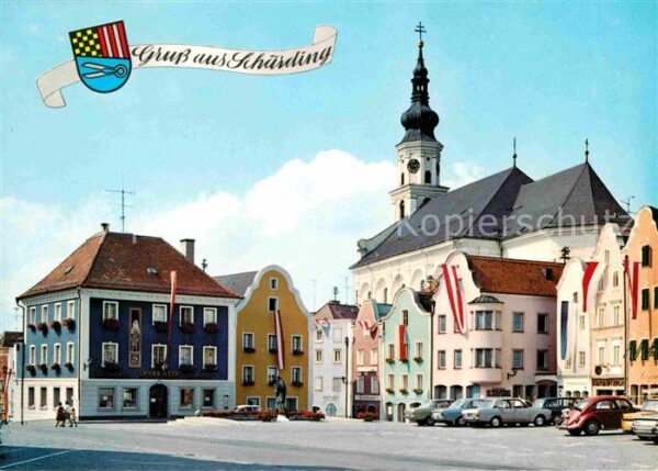 Schaerding Stadtplatz Brunnen Stadtpfarrkirche Kne
