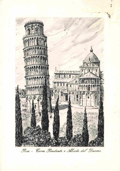 Pisa Schiefe Turm Dom Zeichnung Künstlerkart