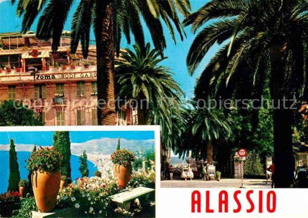 ALASSIO Savona Liguria IT Hotel Roma Roof Garden Meerblick Palmen