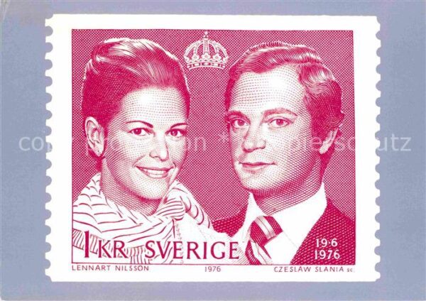 Briefmarken auf Postkarte Adel Schweden König Carl XVI. Gustaf Si