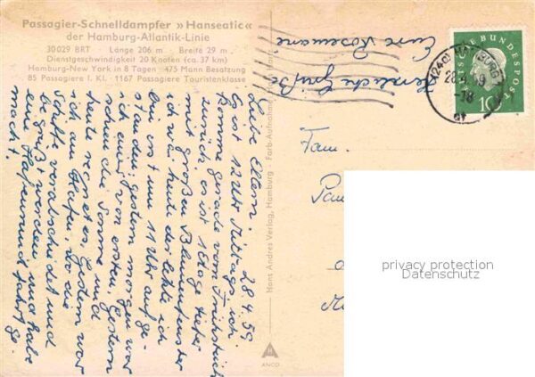 Dampfer Oceanliner Hanseatic Hamburg-Atlantik-Linie – Bild 2