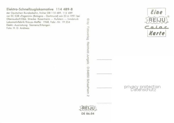 Eisenbahn Elektro-Schnellzuglokomotive 114 489-8 – Bild 2