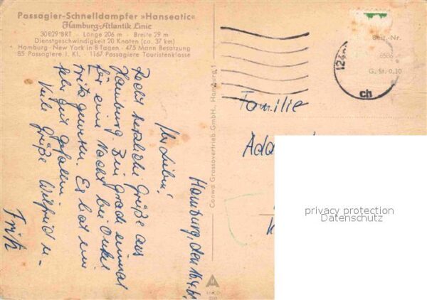 Dampfer Oceanliner Hanseatic Hamburg-Atlantik-Linie – Bild 2