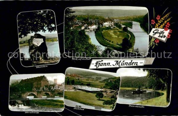 Hann. Muenden Weserstein Stadtblick Werrabrücke Hochb