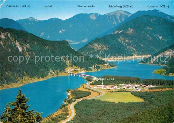 Sylvensteinsee Lenggries Hotel Jäger von Fall mit Klammbrücke Sc