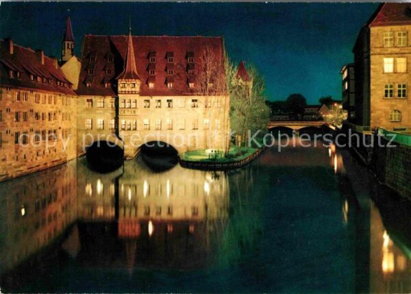 Nuernberg Heilig Geist Spital bei Nacht