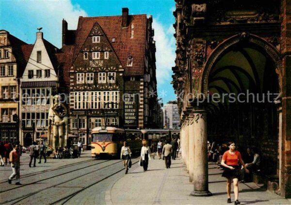Bremen Markt mit Rathausarkaden und Roland