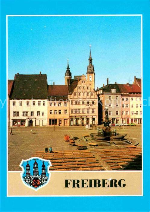 Freiberg Sachsen Obermarkt mit Petrikirche Brunnen
