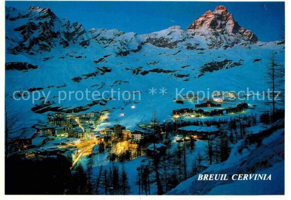 Breuil Cervinia Panorama Notturno Nachtaufnahme Winters