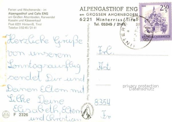 Hinterriss Tirol Alpengasthof Cafe Eng Grosser Ahornbode – Bild 2