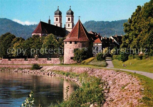 Saeckingen Rhein Rheinufer Promenade Kirche Turm Stadtma