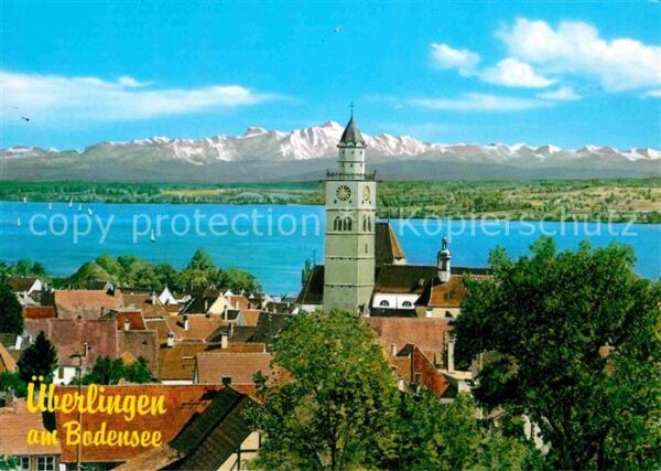 Ueberlingen Bodensee Ortsansicht mit Kirche mit Blick auf di