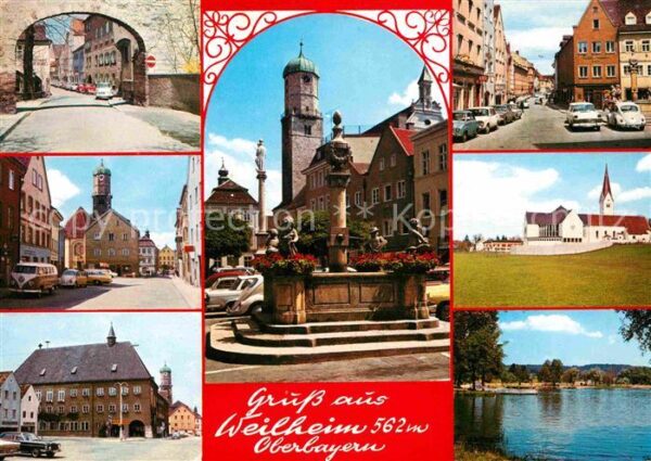 Weilheim Oberbayern Torbogen Marktplatz Brunnen Dorfmotive