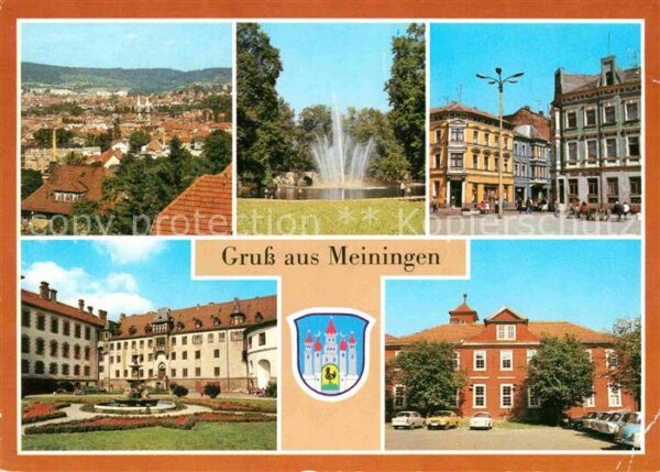 Meiningen Thueringen Panorama Springbrunnen Goethepark Markt