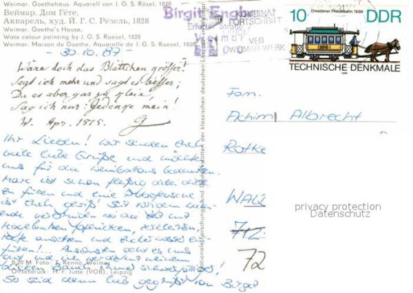 Kuenstlerkarte Aquarell J.G.S. Rösel Weimar Goethehaus – Bild 2