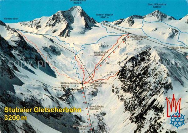 Skifahren Pistenplan Stubaier Gletscherbahn Stuba