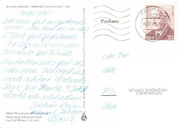 Kuenstlerkarte Carl Wizani Schloss Weesenstein – Bild 2