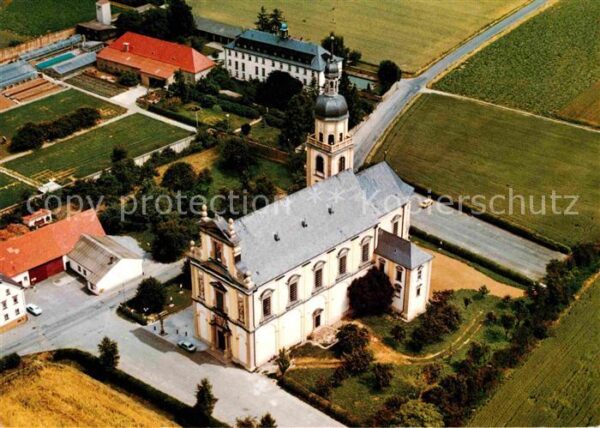 Hausen Wuerzburg Fliegeraufnahme Wallfahrtskirche und Au