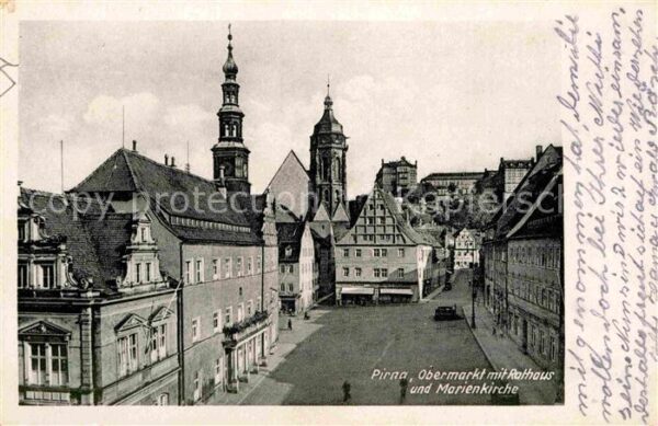 Pirna Obermarkt mit Rathaus und Marienkirche