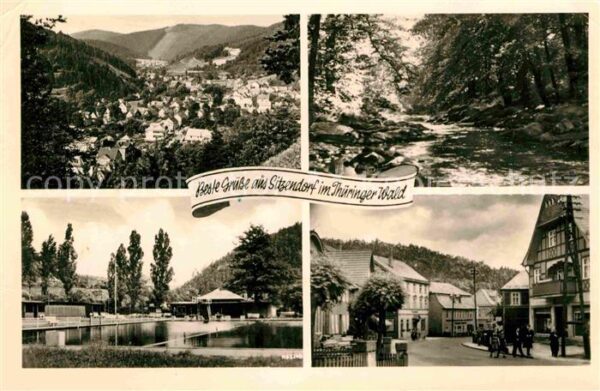 Sitzendorf Thueringen Panorama Waldpartie Bach Schwimmbad Ort