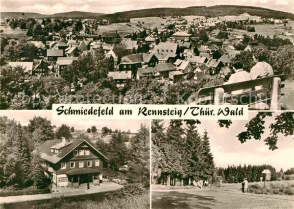 Schmiedefeld Rennsteig Blick über den Ort Gaststätte Wandern