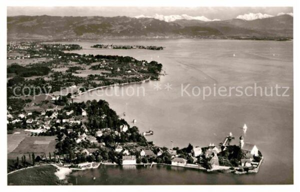 Wasserburg Bodensee Halbinsel Alpenkette Fliegeraufnahme