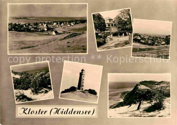 Kloster Hiddensee Teilansichten Dünen Küste Leuchtturm