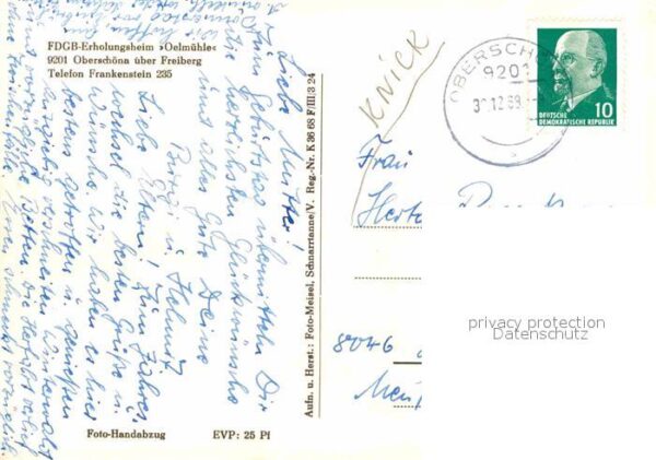 Oberschoena Mittelsachsen FDGB Erholungsheim Oelmühle Handabzug – Bild 2