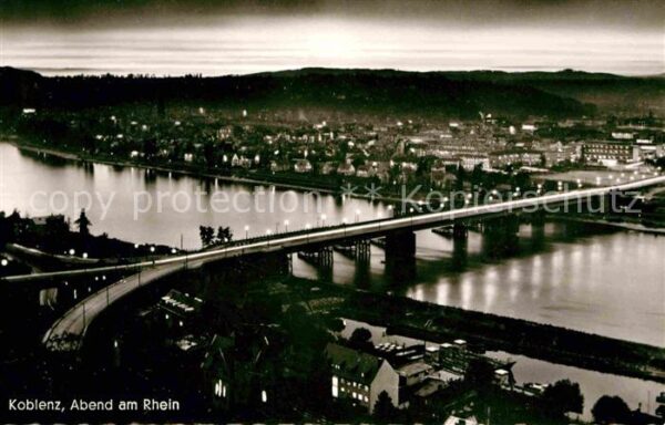 Koblenz Rhein Rheinbrücke am Abend
