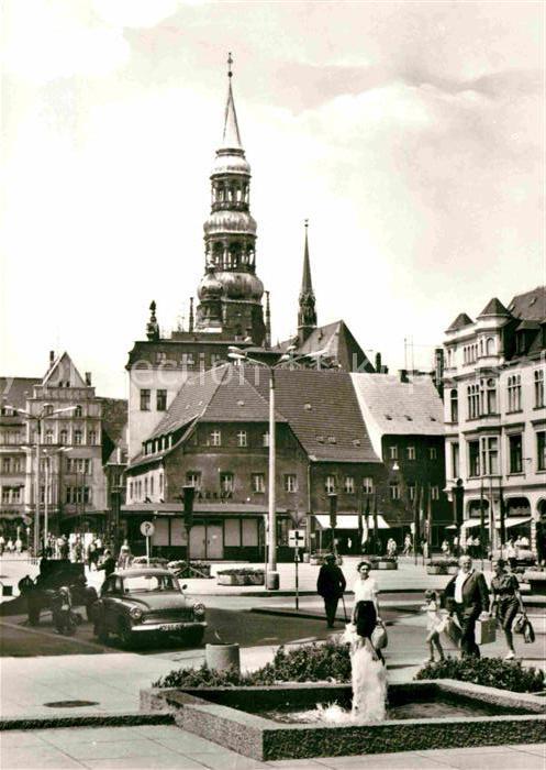 Zwickau Sachsen Markt Brunnen Kirchturm