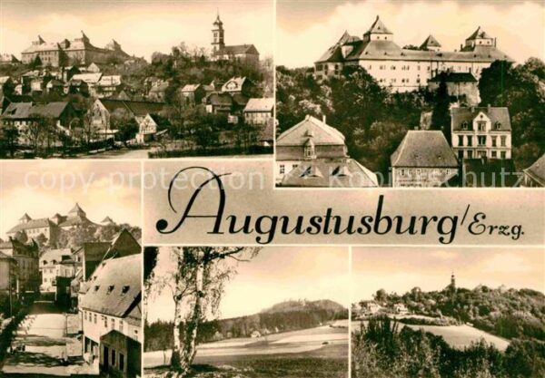 Augustusburg Ortsansicht mit Schloss Kirche Strassen