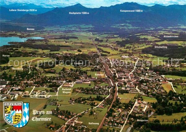 Prien Chiemsee Fliegeraufnahme mit Loferer Steinberge