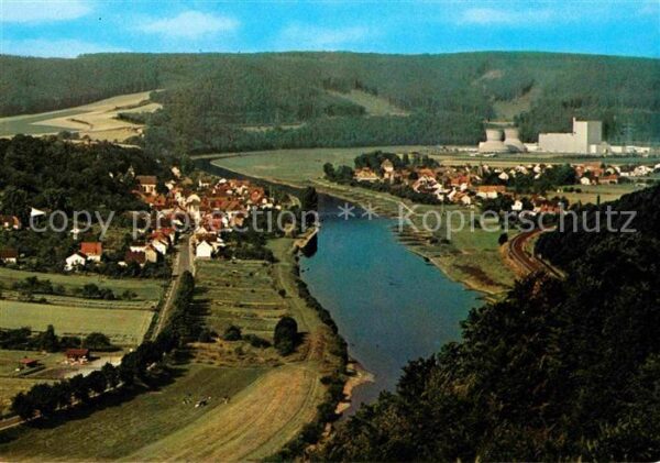 Herstelle Weser mit Würgassen Fliegeraufnahme