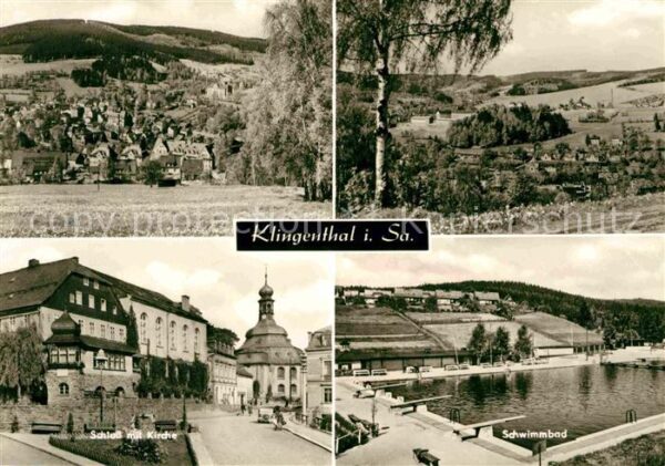 Klingenthal Vogtland Schloss mit Kirche Teilansicht Schwimmb