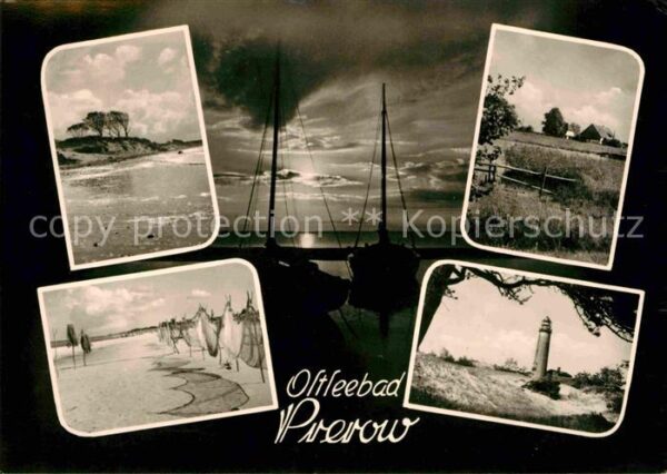 Prerow Ostseebad Strand Fischernetze Leuchtturm