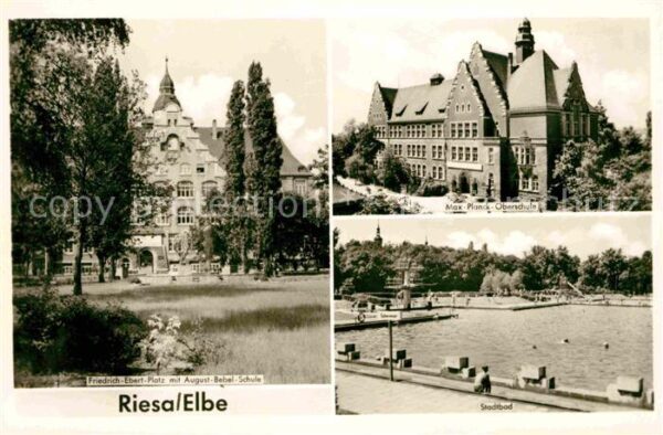 Riesa Sachsen Friedrich Ebert Platz mit Aug Bebel Sch