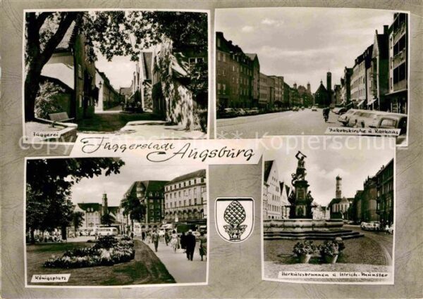 Augsburg Fuggerei Jakobskirche und Rathaus König