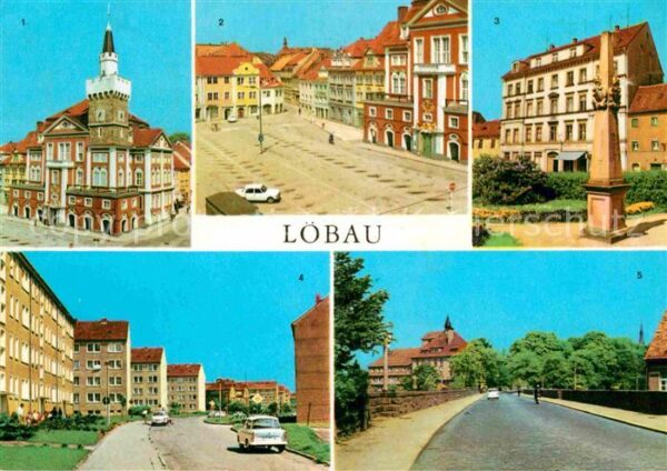 Loebau Sachsen Rathaus Platz Befreiung Postmeilensäule