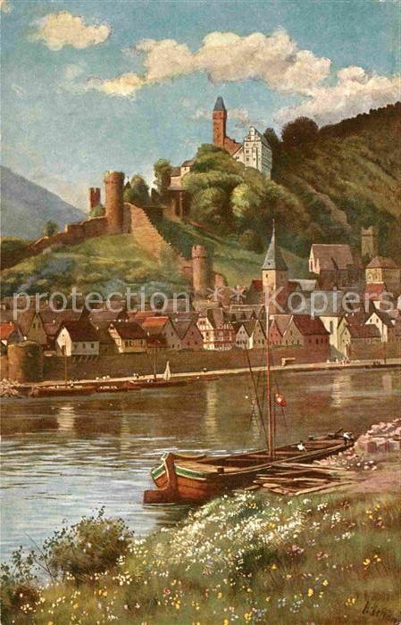 Hirschhorn Neckar Blick über den Fluss Künstlerkarte Nr 6
