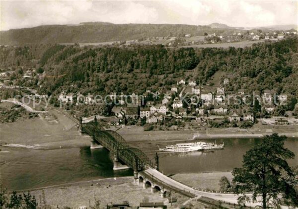 Bad Schandau Elbbrücke Dampfer Blick nach Rathmannsd